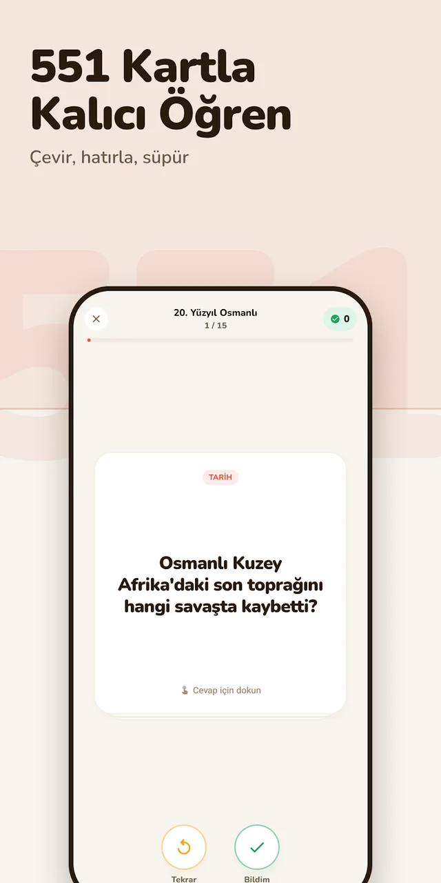 KPSS Digital mobil uygulaması ekran görüntüsü: 551 flash kart
