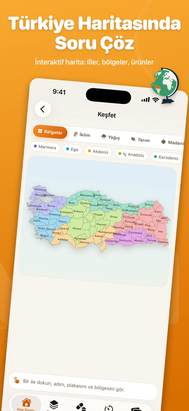 KPSS Digital iOS uygulaması ekran görüntüsü: Haritada soru çöz