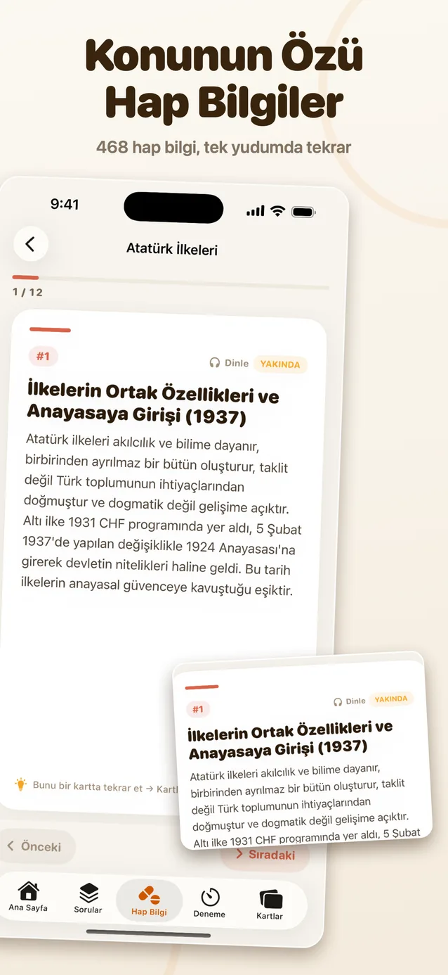 KPSS Digital iOS uygulaması ekran görüntüsü: Konunun özü: hap bilgiler